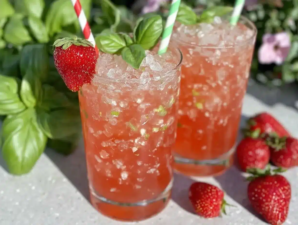 strawberry basil vodka spritz cocktail preparation steps
