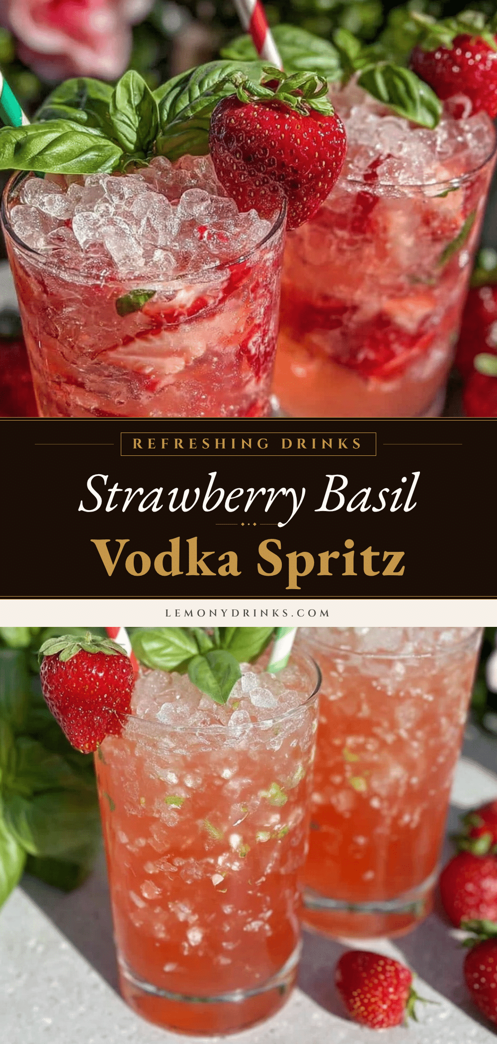 strawberry basil vodka spritz cocktail recipe