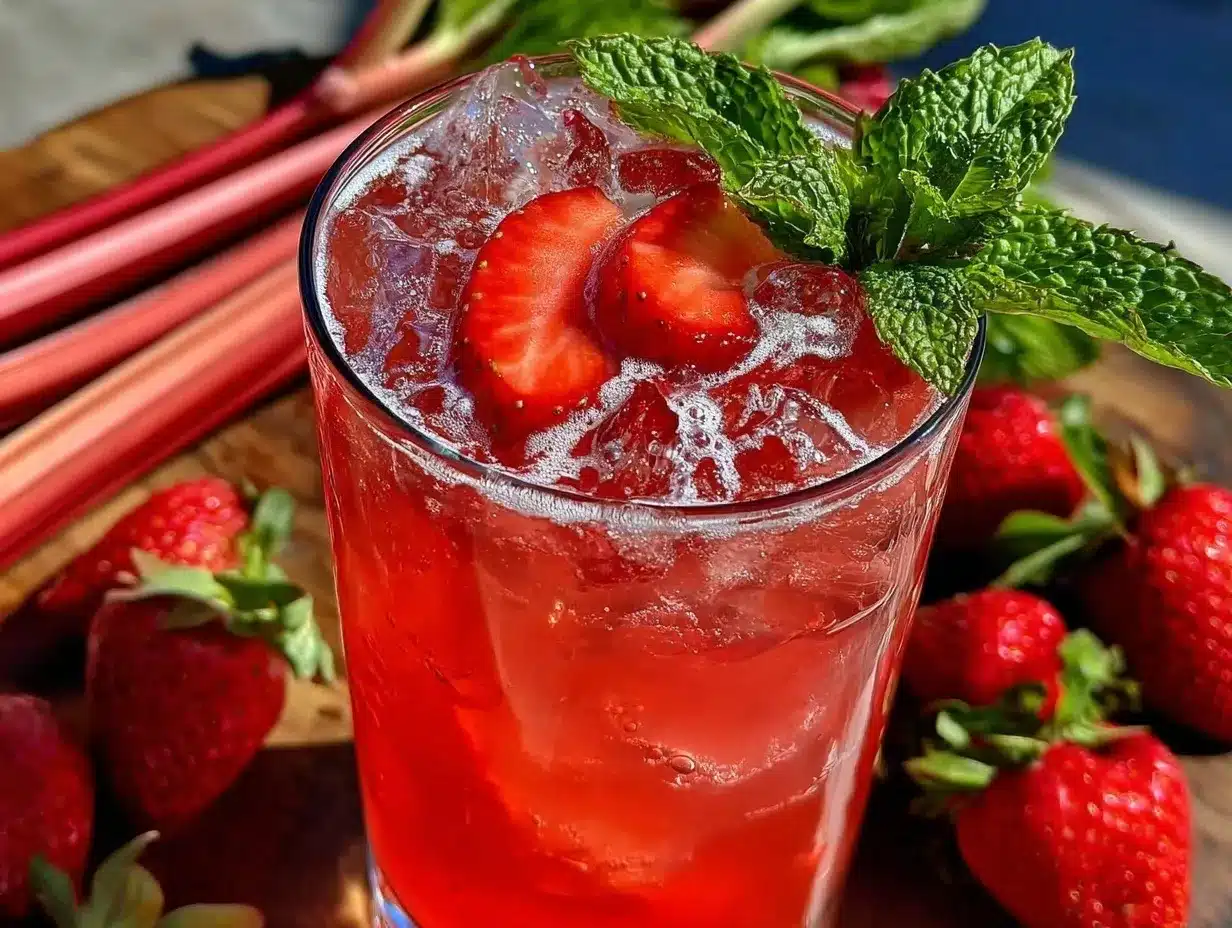 strawberry rhubarb shrub cocktail preparation steps