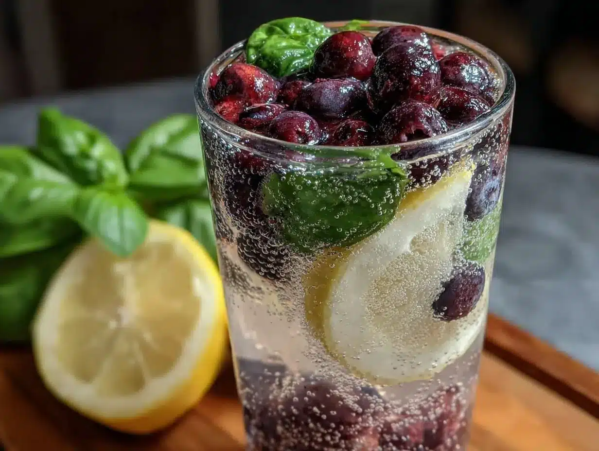 blueberry basil lemon sparkling water preparation steps