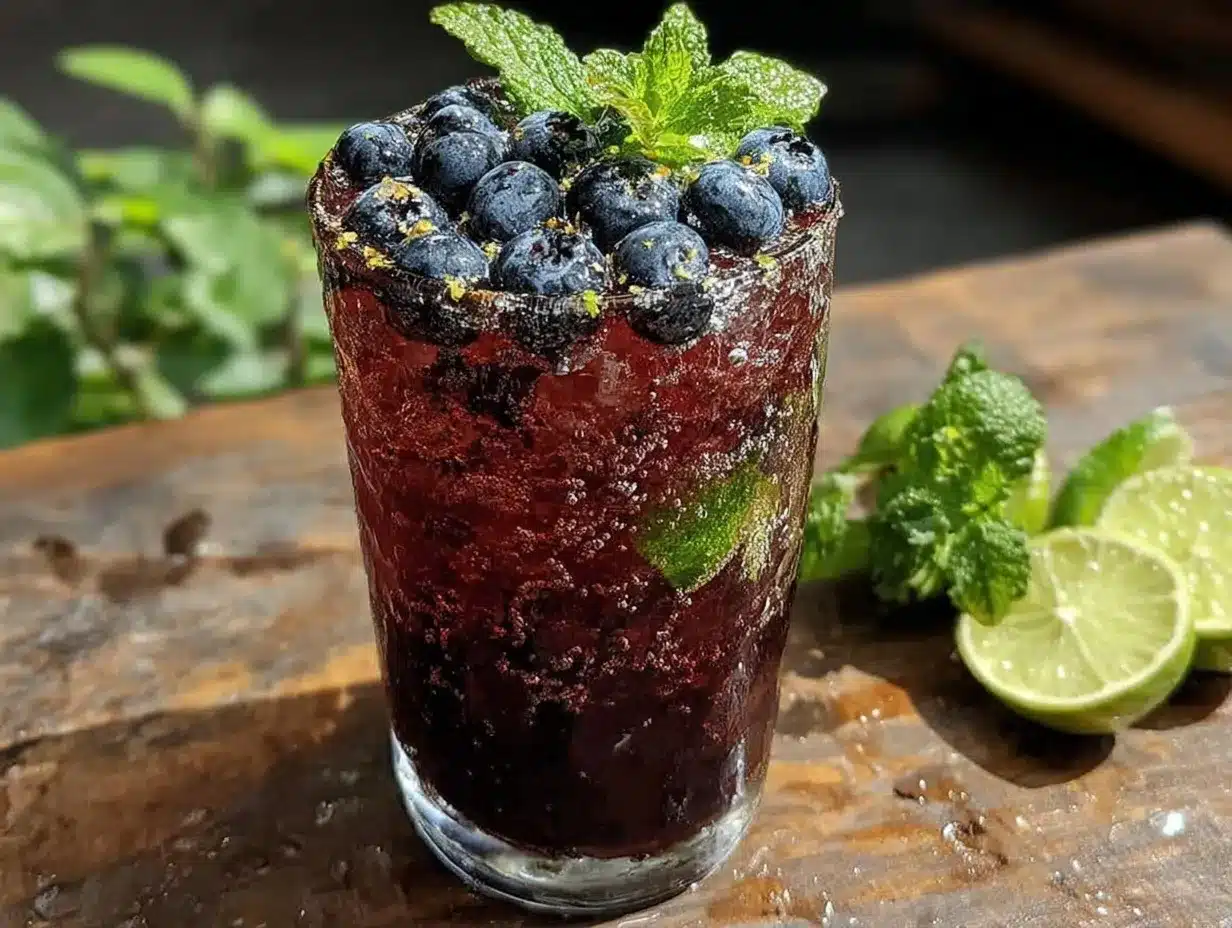 blueberry mojito with coconut rum preparation steps