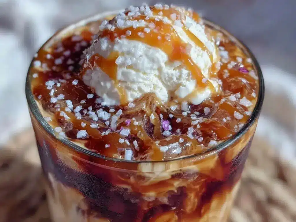creamy salted caramel cold brew float recipe - featured image