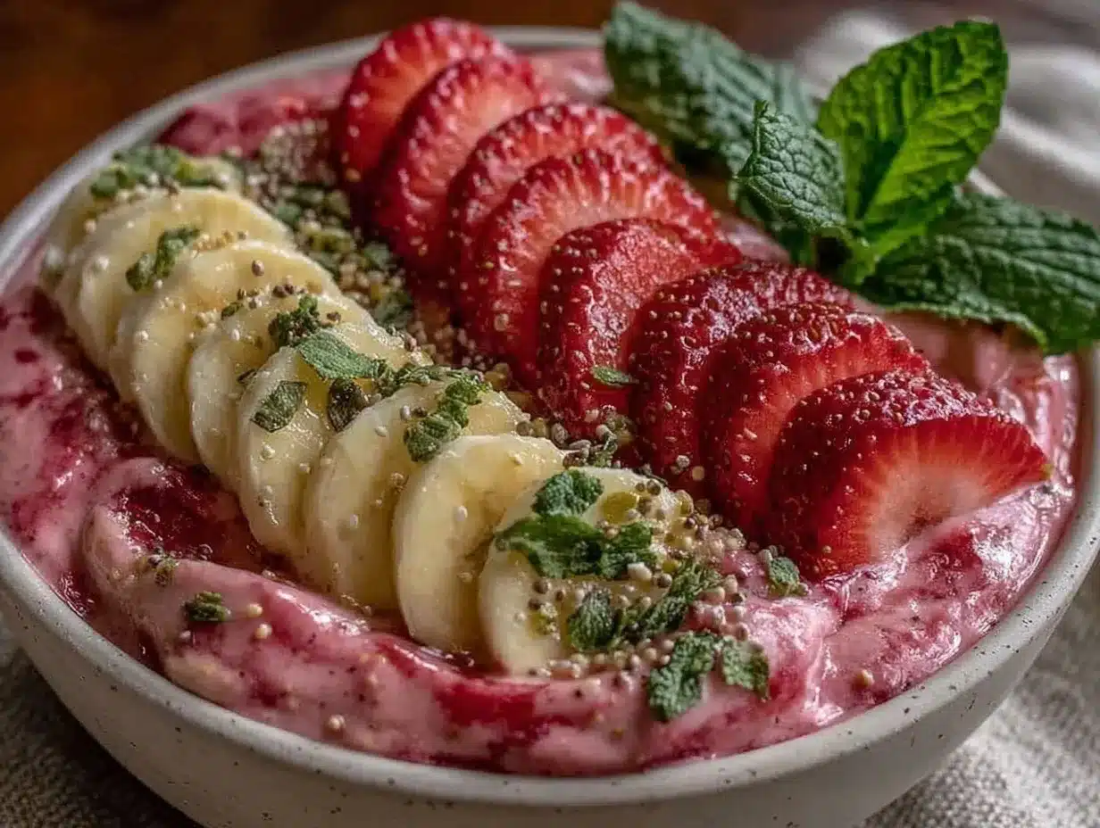 creamy strawberry banana protein smoothie bowl preparation steps