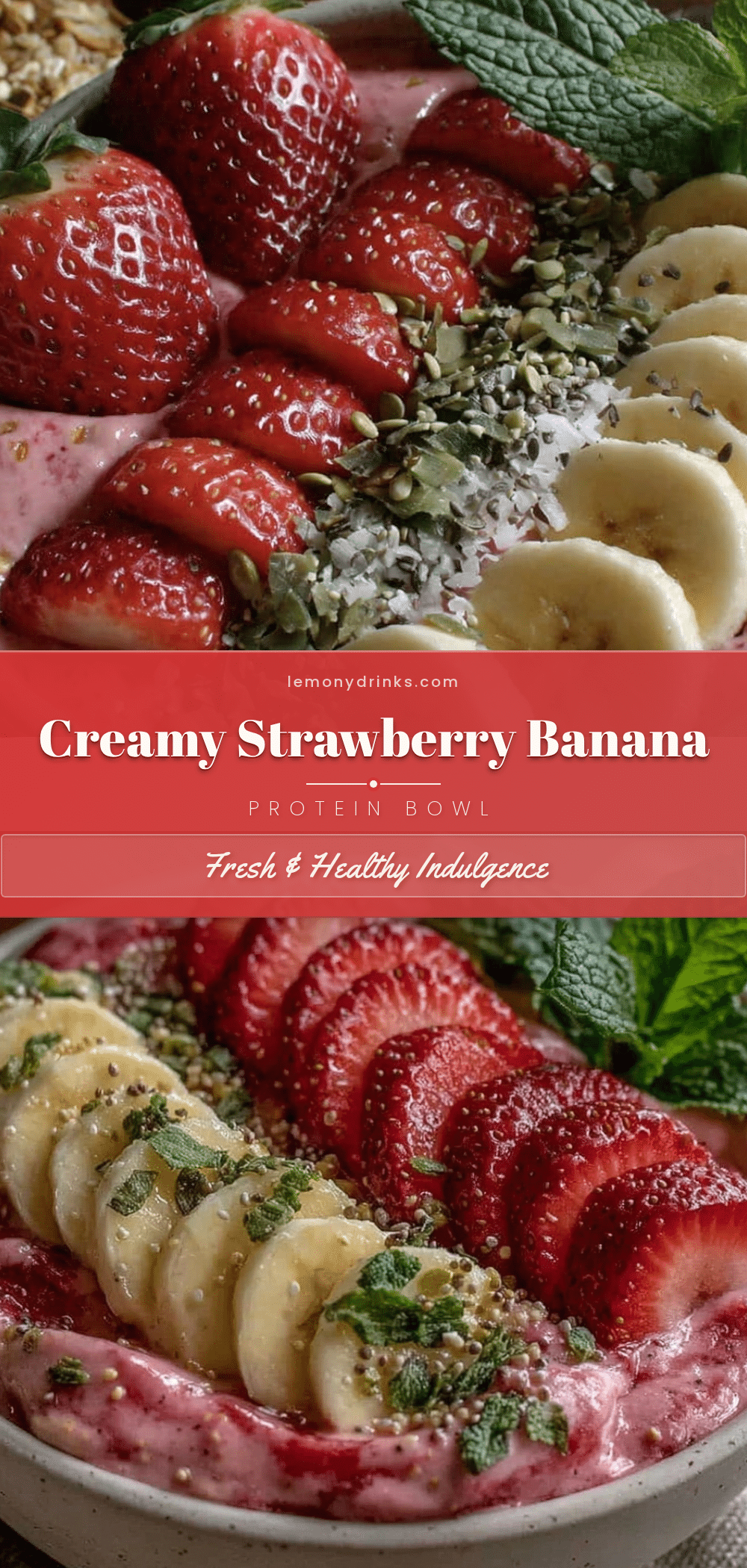 creamy strawberry banana protein smoothie bowl recipe
