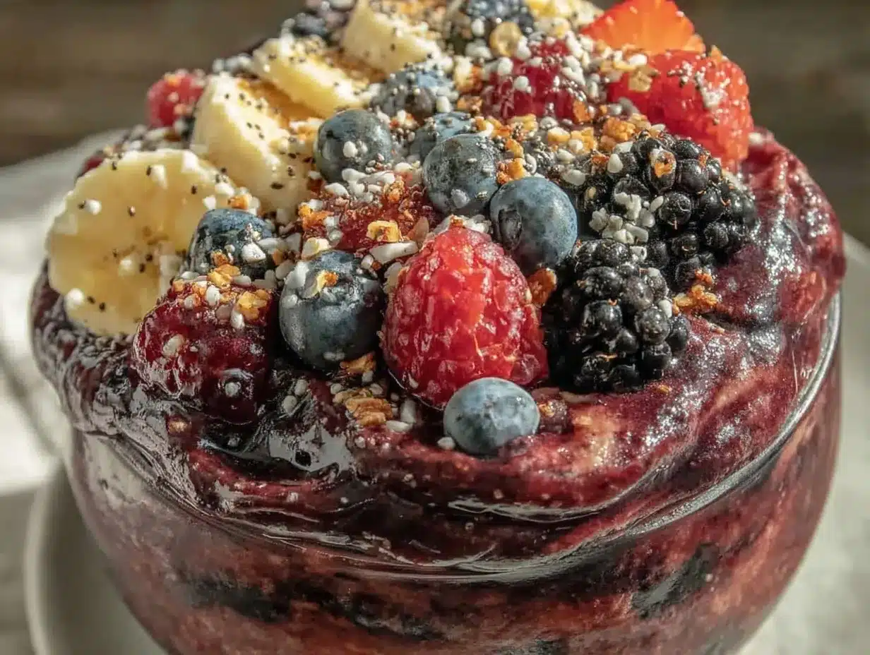 creamy triple berry acai bowl smoothie preparation steps