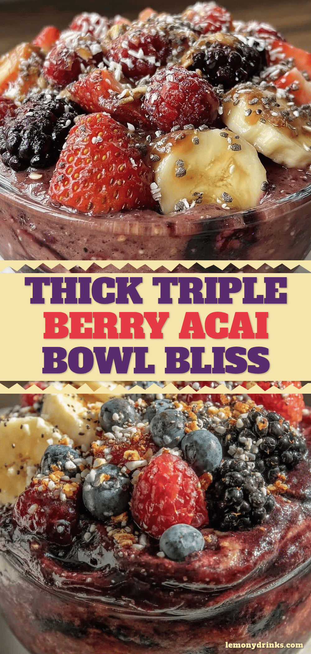creamy triple berry acai bowl smoothie recipe