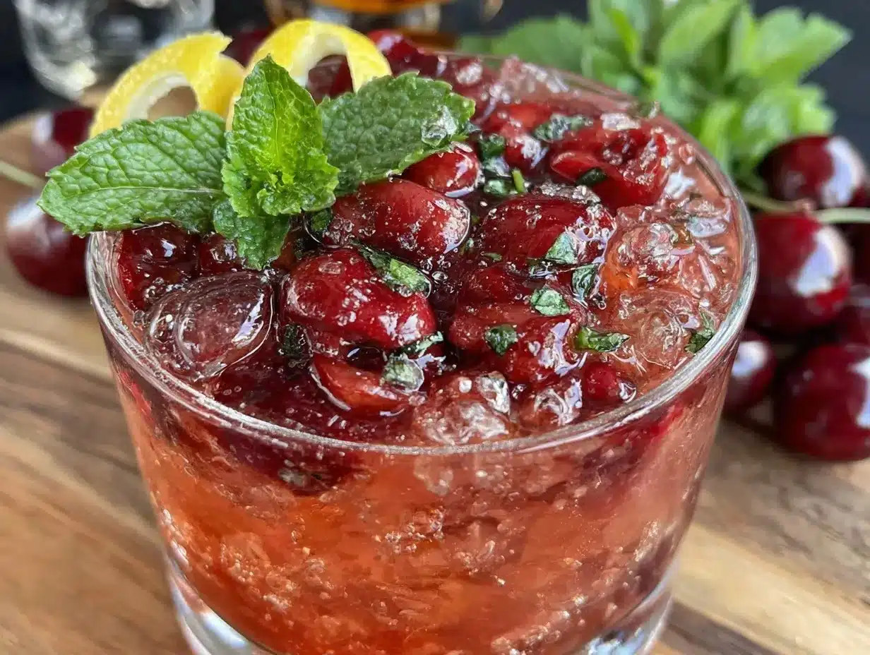 fresh cherry bourbon smash cocktail preparation steps
