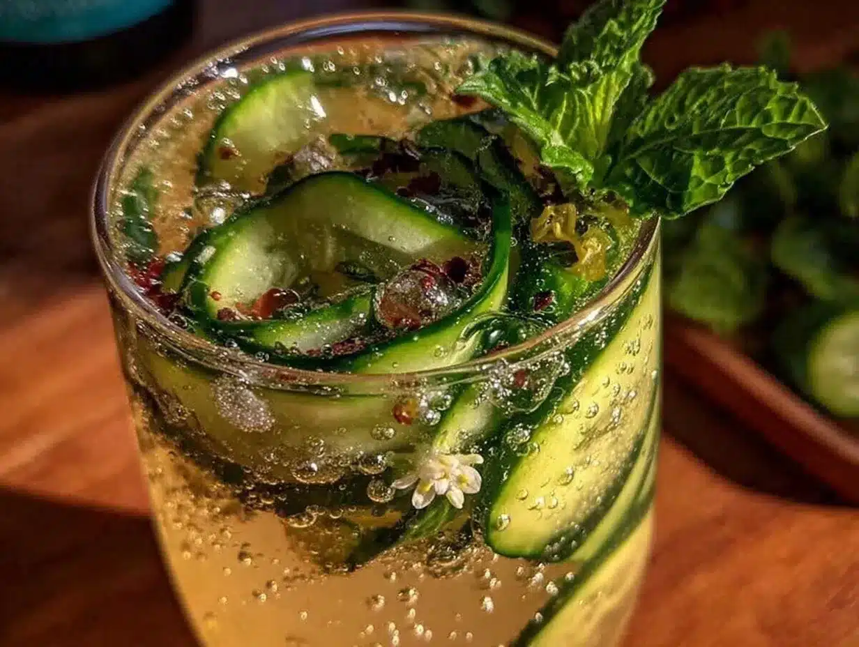 fresh cucumber elderflower gin spritz preparation steps