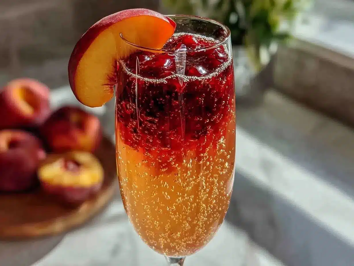 fresh peach bellini cocktail preparation steps