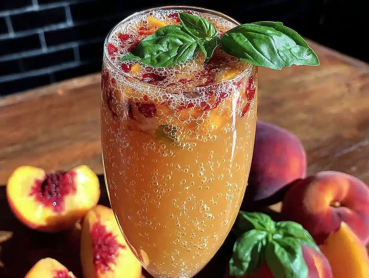fresh peach bellini with basil preparation steps
