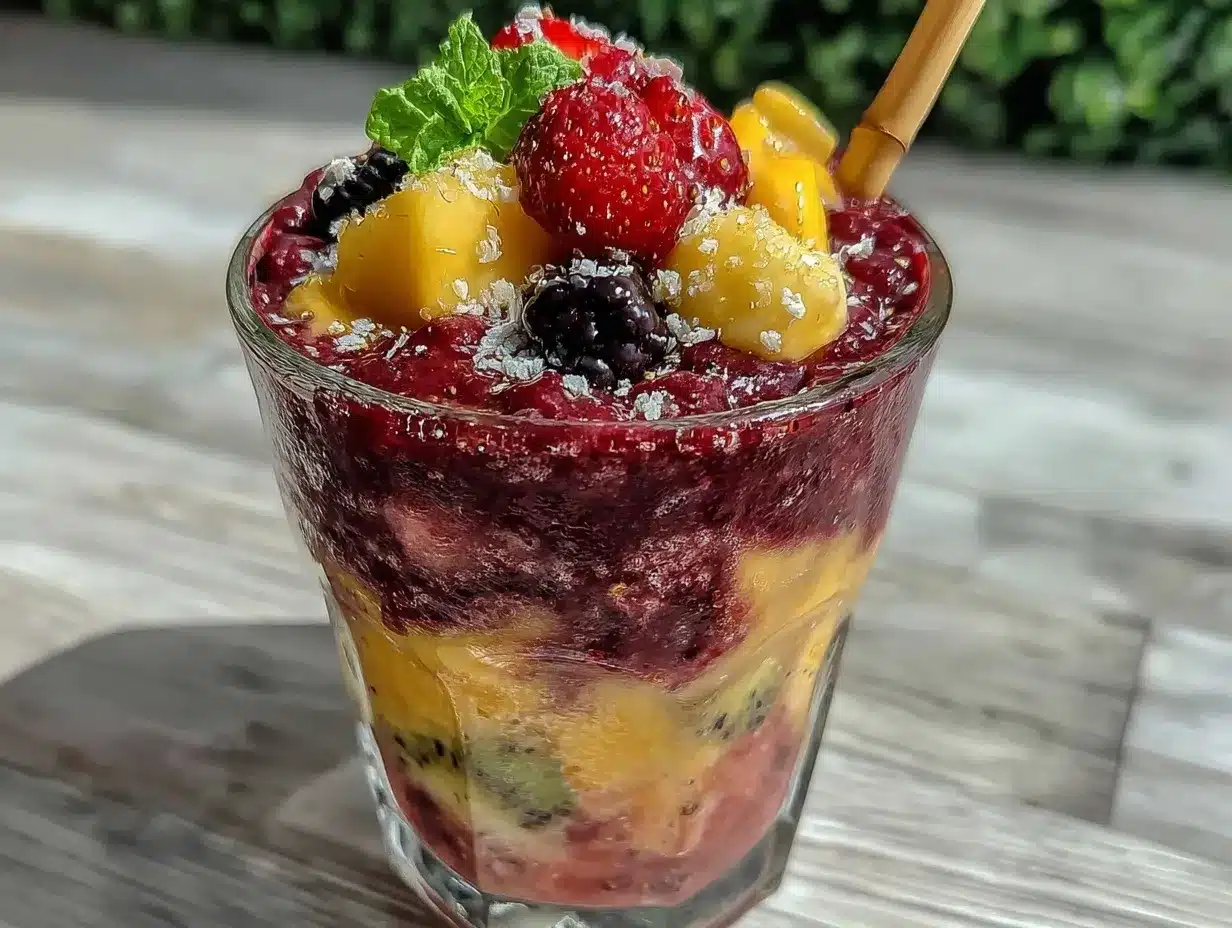 fresh rainbow fruit smoothie preparation steps