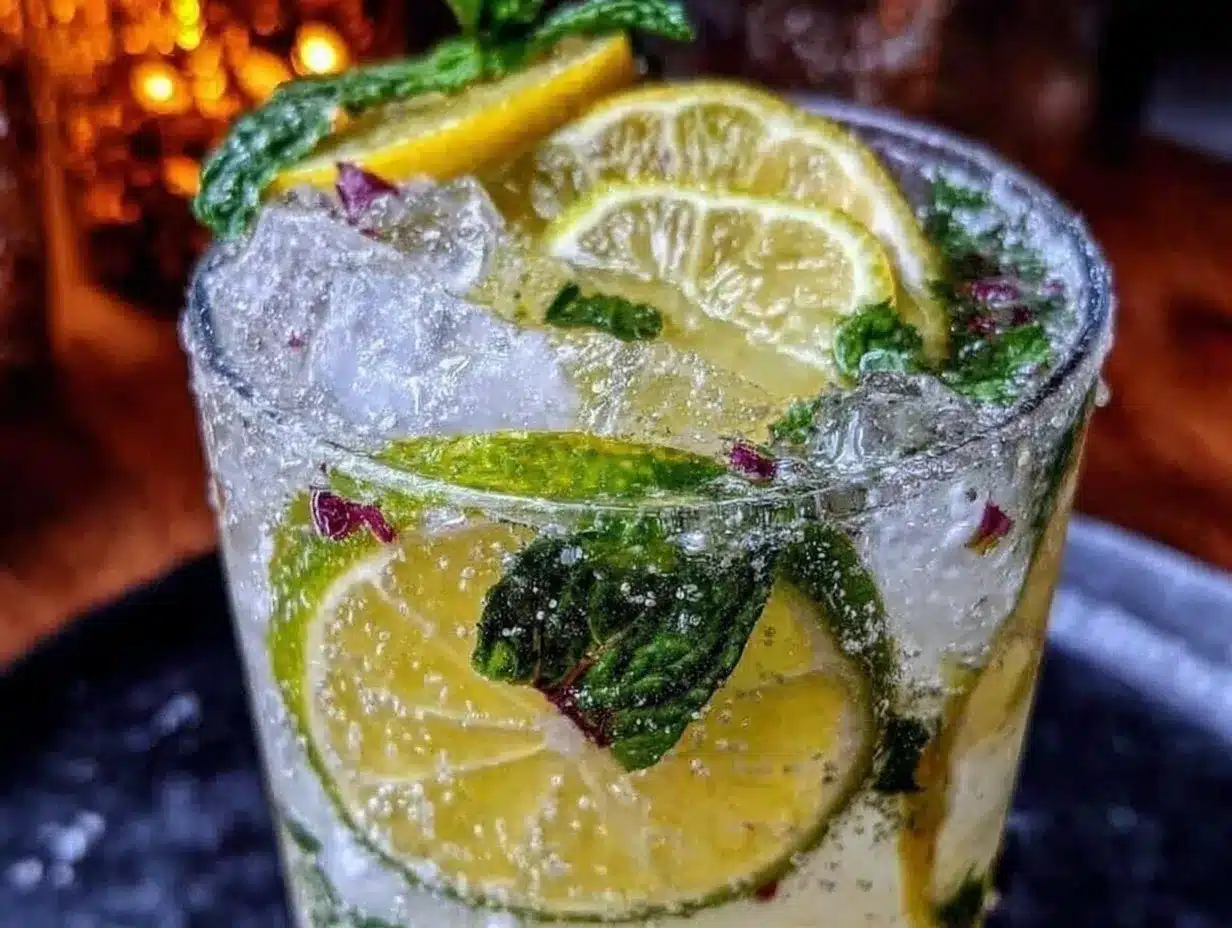 fresh virgin mojito with lime preparation steps