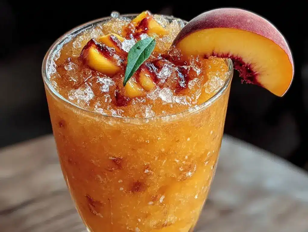 frozen peach bellini slushie - featured image