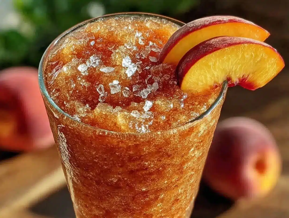 frozen peach bellini slushie preparation steps