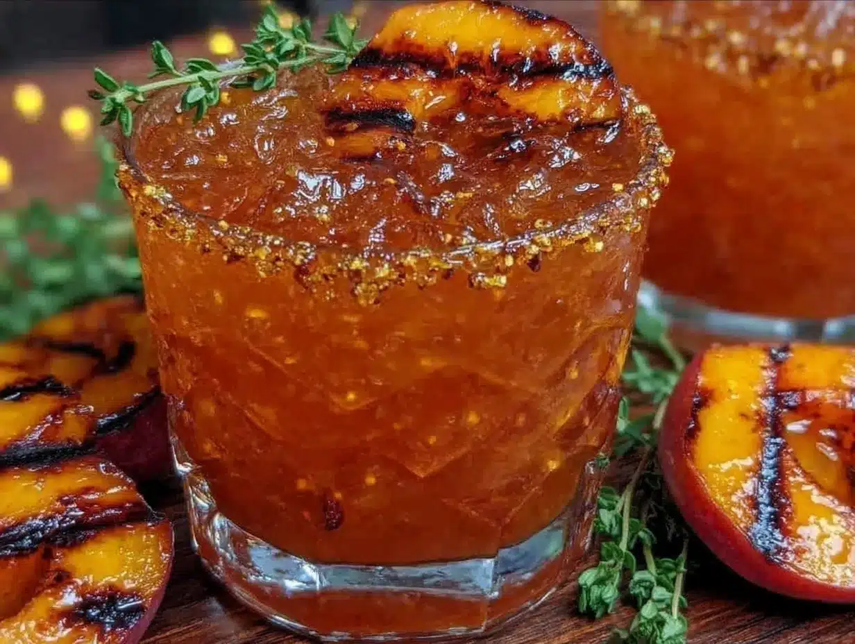 grilled peach bourbon smash cocktail preparation steps
