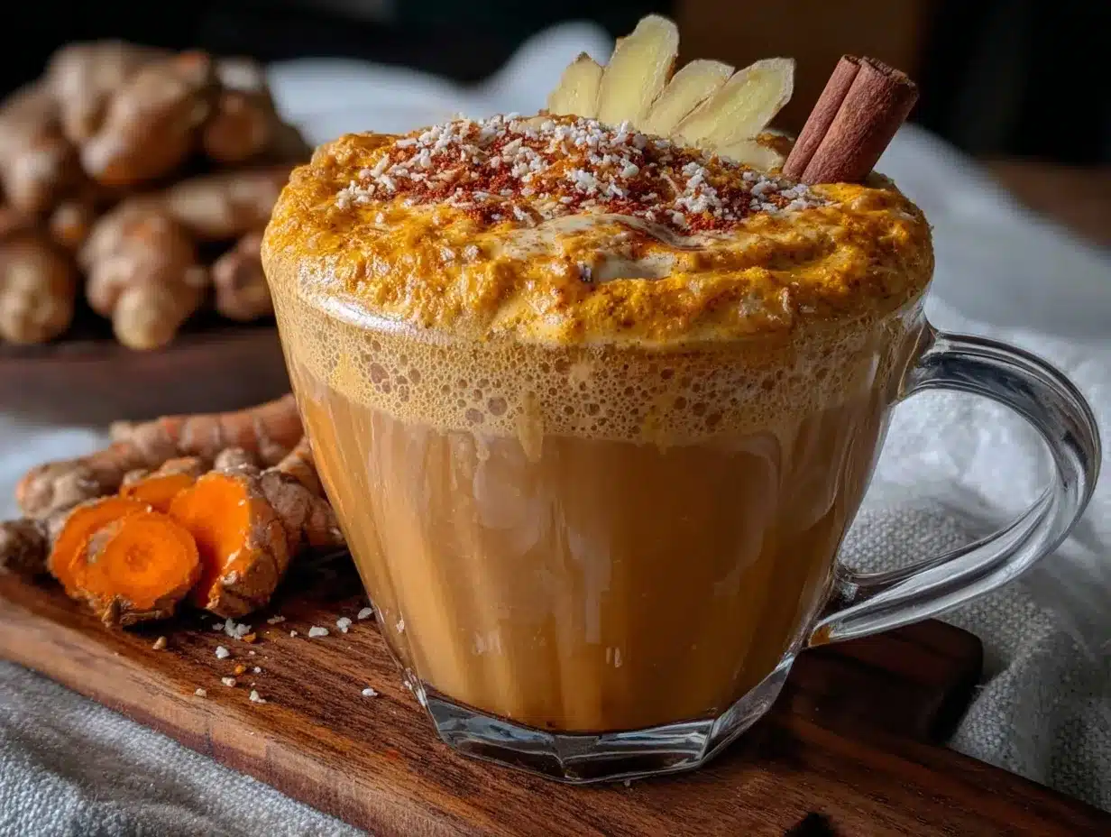 healthy golden turmeric latte preparation steps