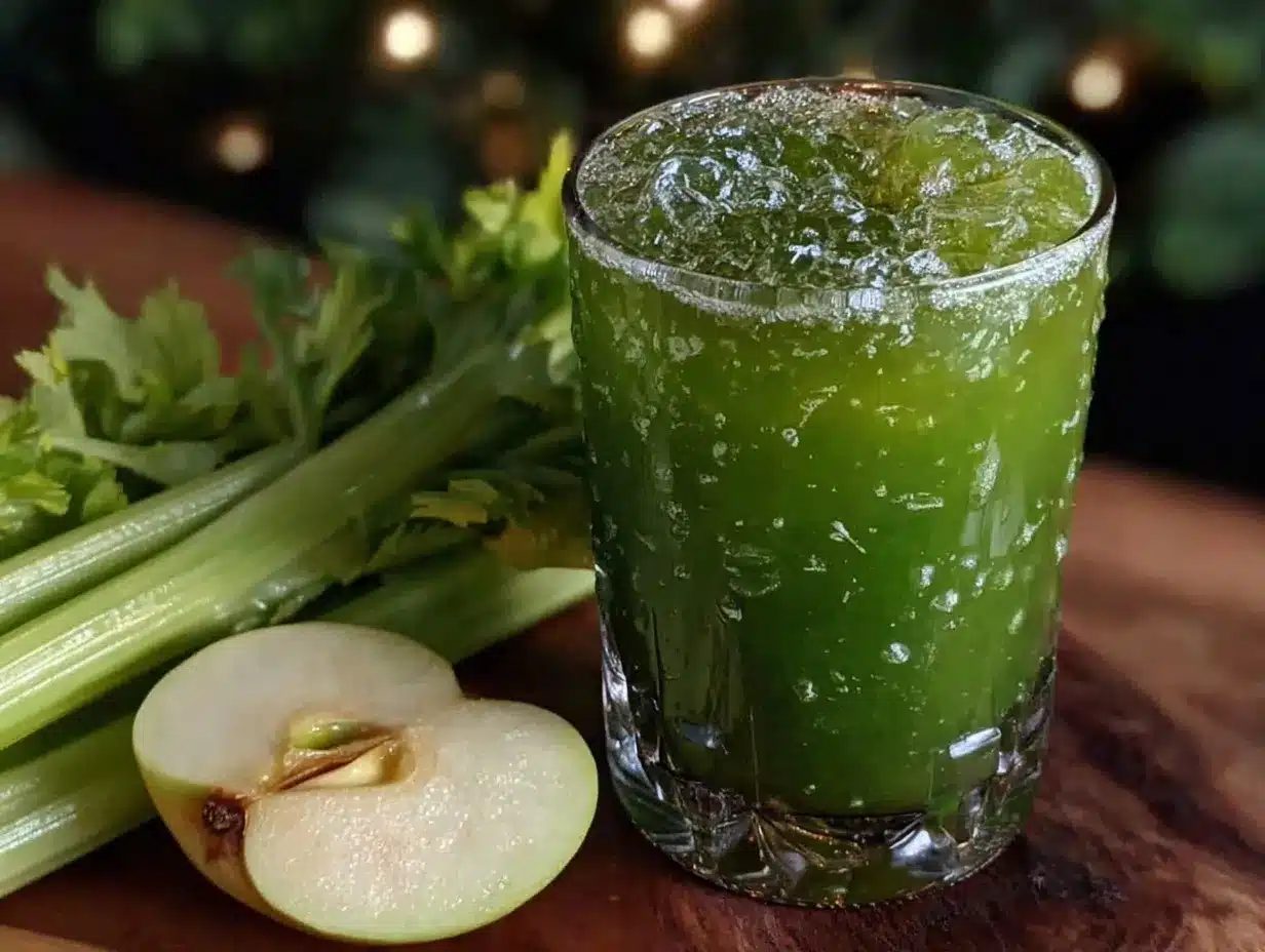 healthy green juice with celery and apple preparation steps
