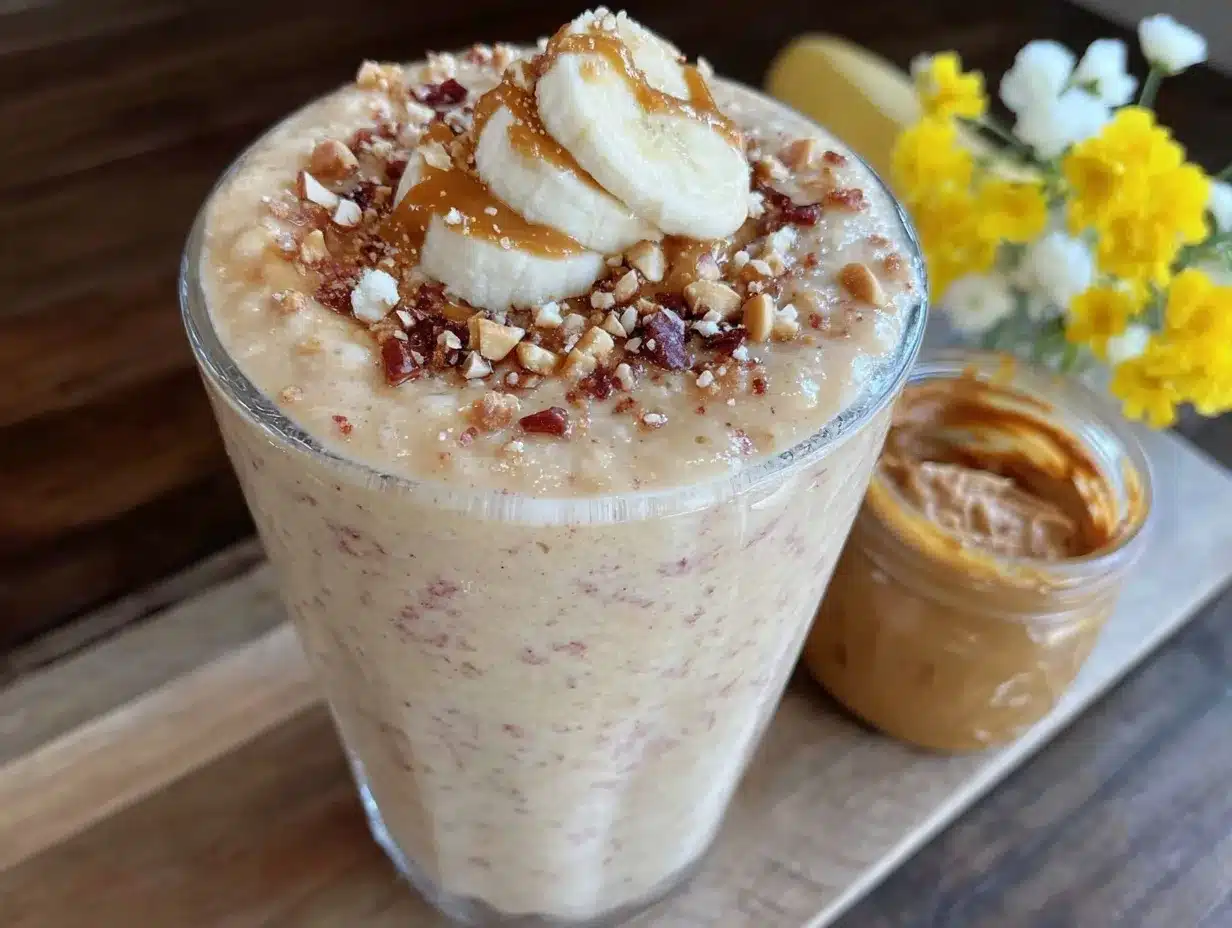 healthy peanut butter banana protein smoothie preparation steps