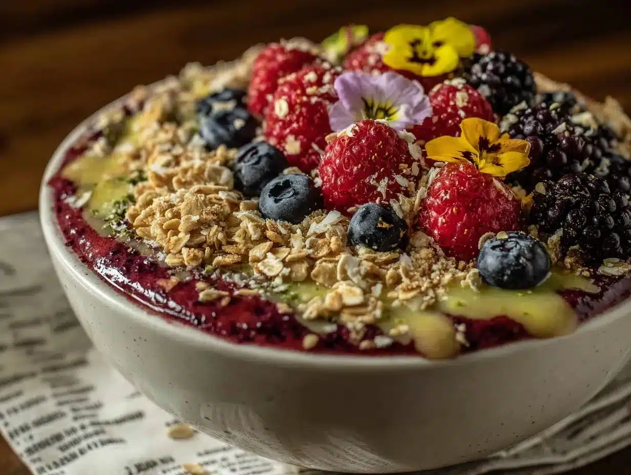 Healthy Triple Berry Protein Smoothie Bowl preparation steps