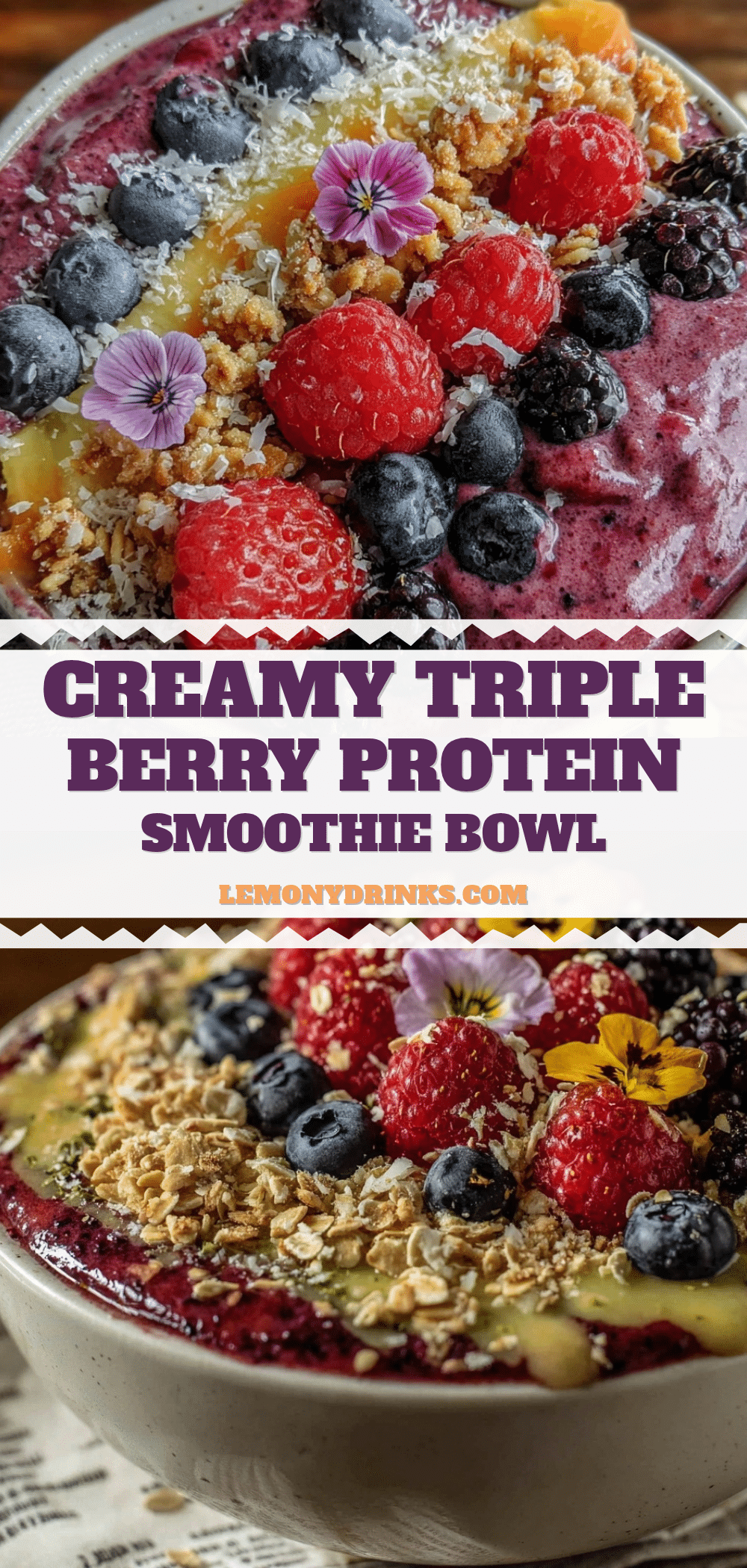 Healthy Triple Berry Protein Smoothie Bowl recipe