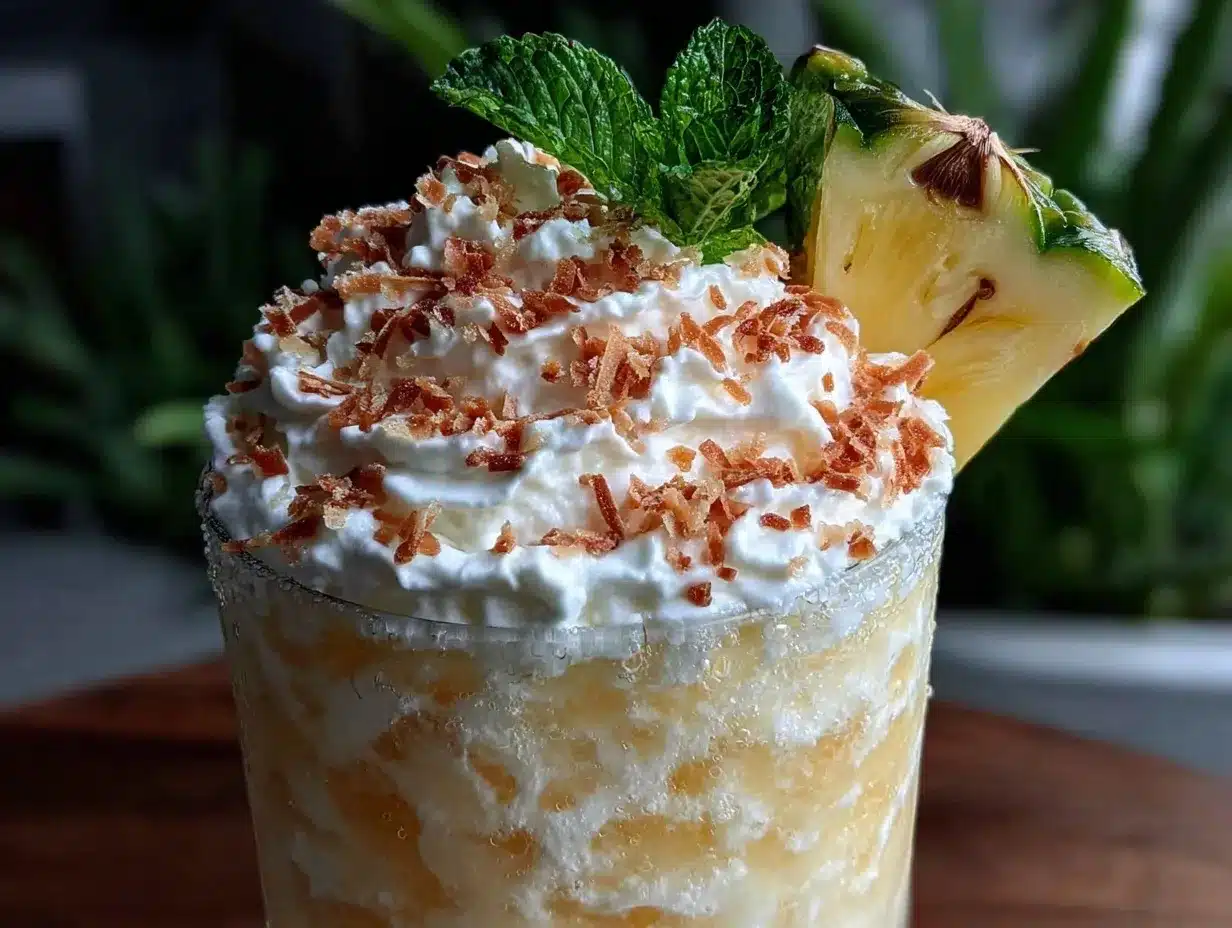 pineapple coconut rum slush cocktail preparation steps