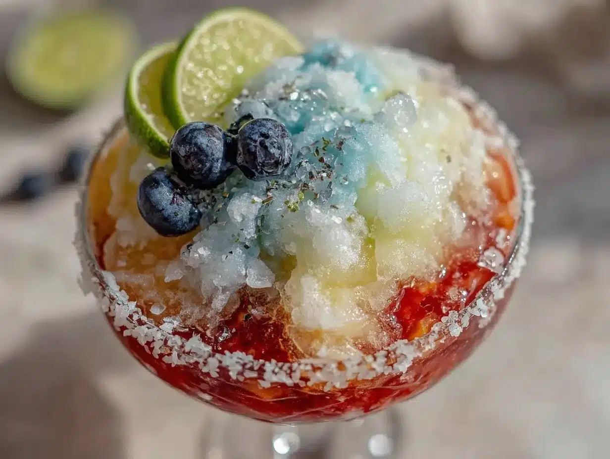 red white and blue frozen margarita preparation steps