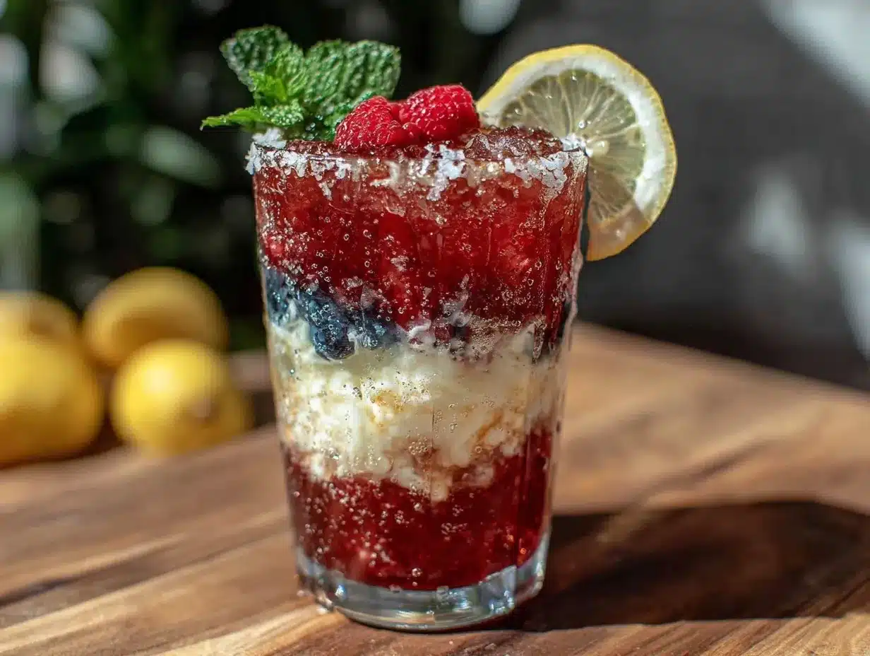 red white and blue layered lemonade preparation steps