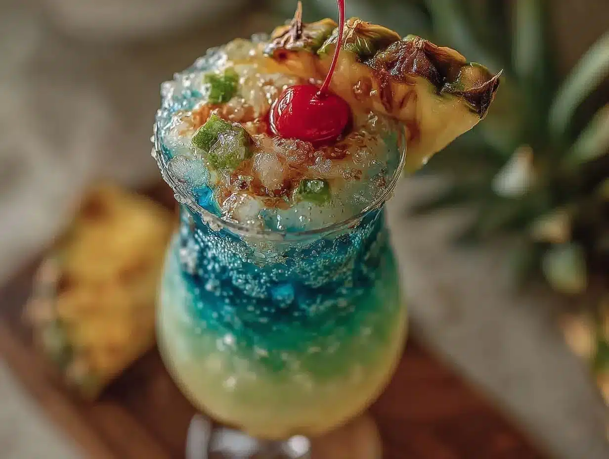 Refreshing Fizzy Blue Hawaiian Mocktail preparation steps
