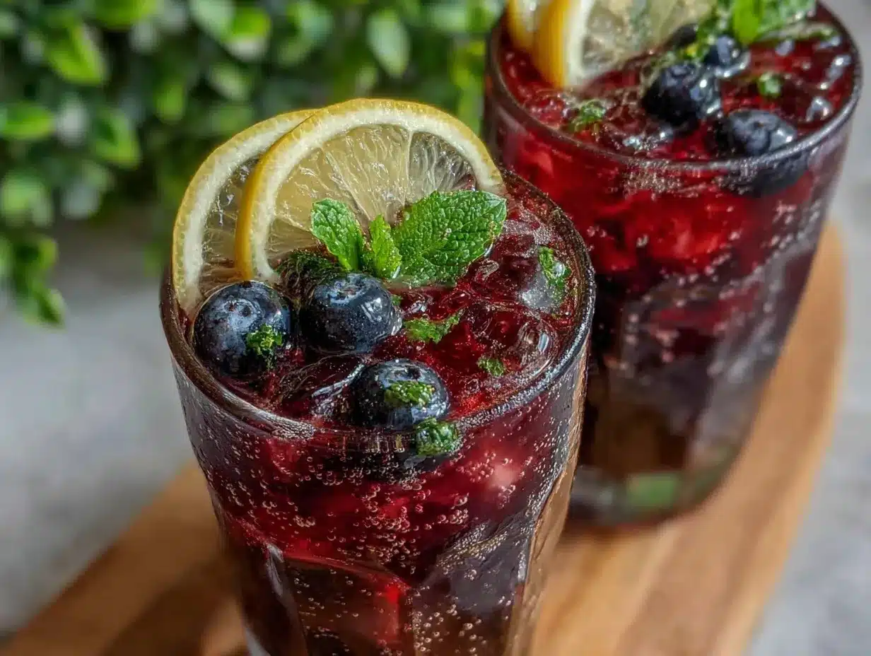 sparkling blueberry lemonade mocktail preparation steps