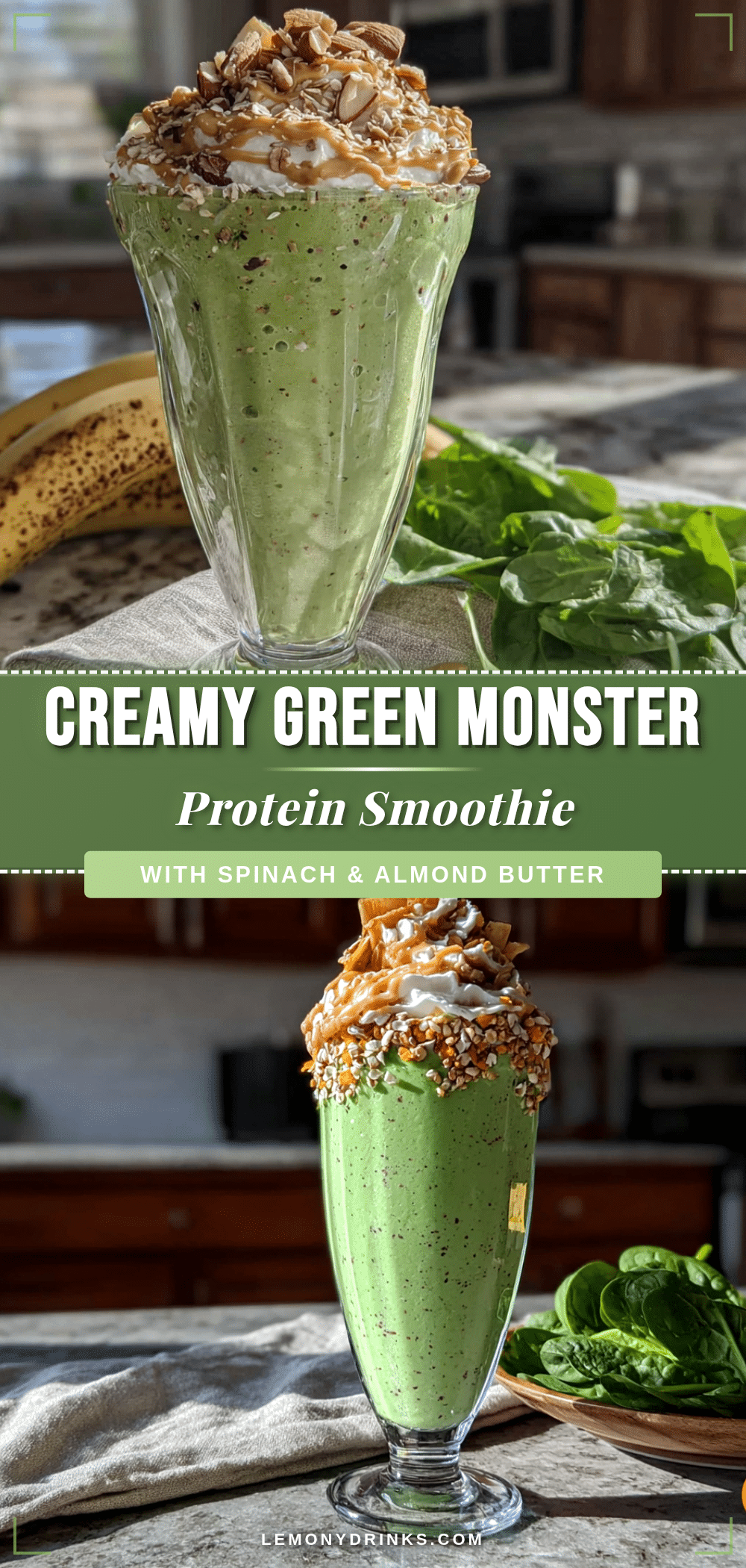 creamy green monster spinach banana protein smoothie recipe