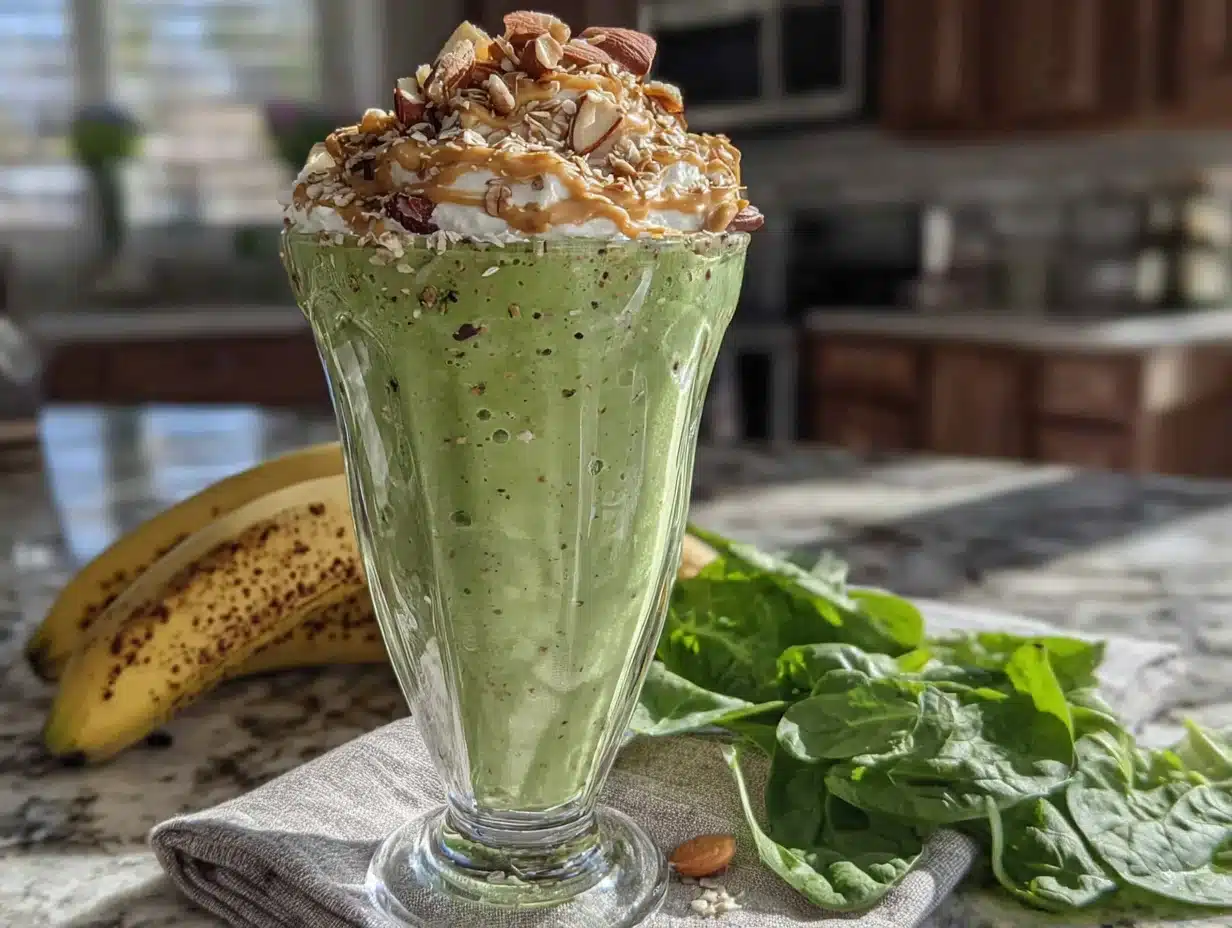 creamy green monster spinach banana protein smoothie - featured image