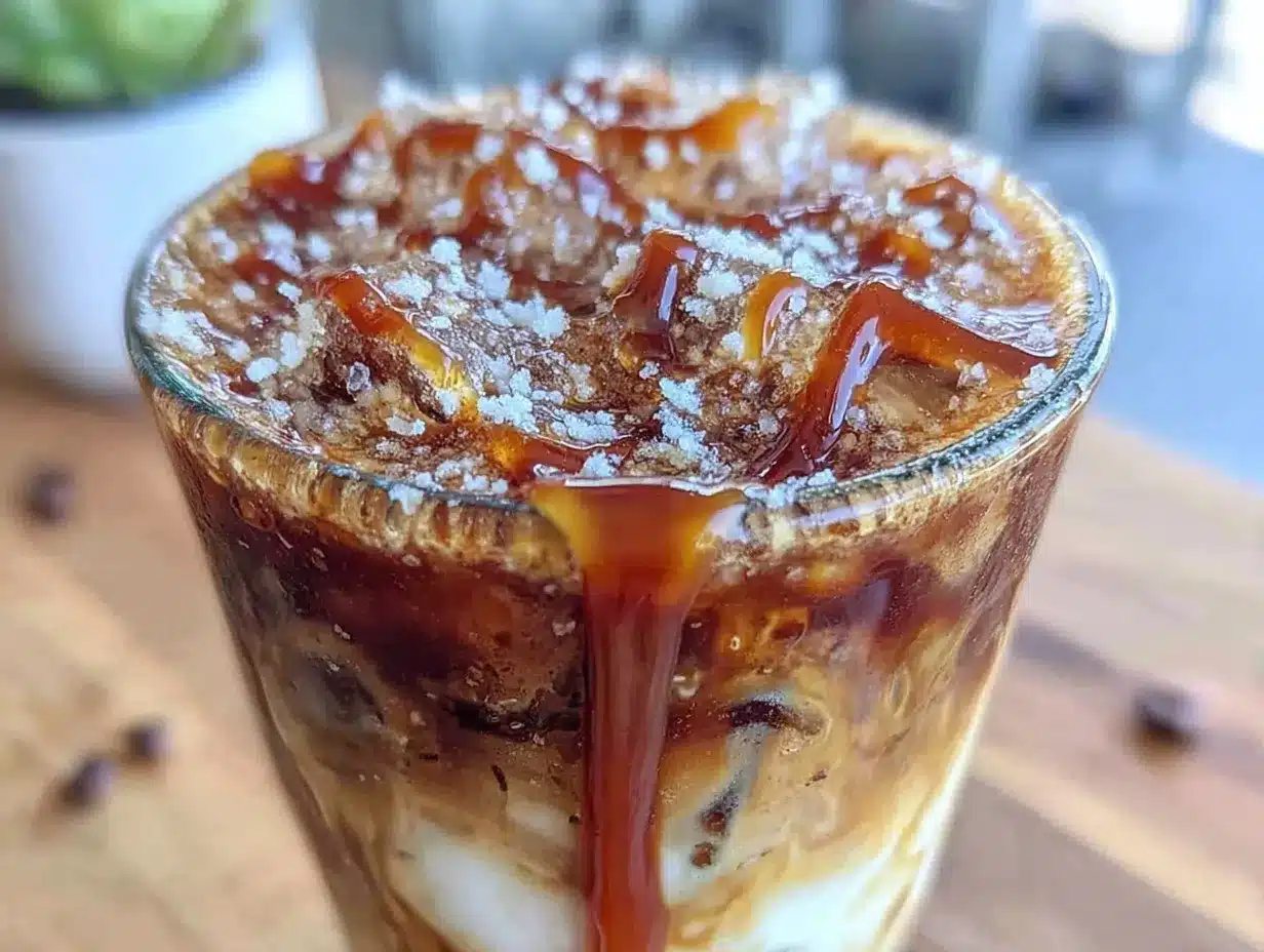 creamy homemade Starbucks caramel macchiato iced coffee preparation steps