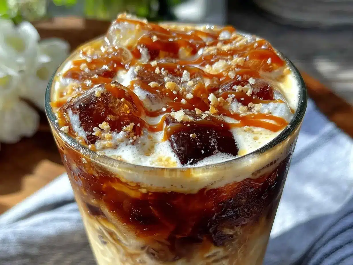 creamy homemade Starbucks caramel macchiato iced coffee - featured image