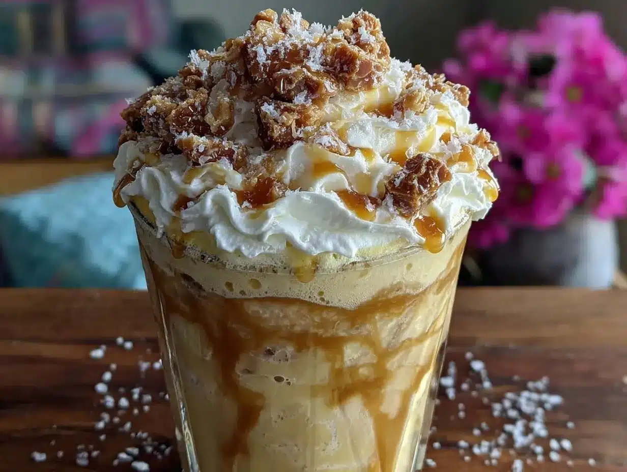 creamy iced caramel ribbon crunch frappuccino recipe preparation steps
