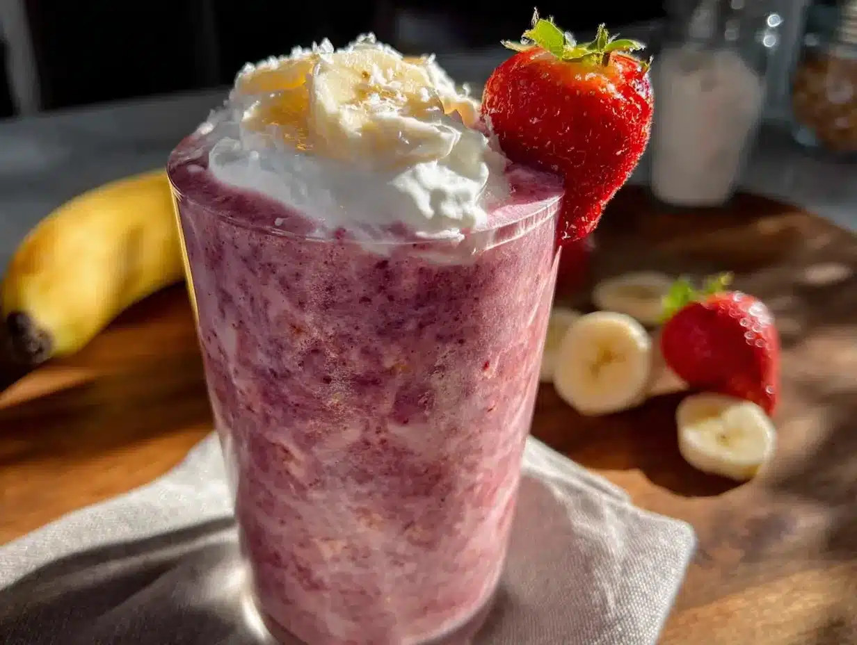 creamy strawberry banana protein smoothie preparation steps