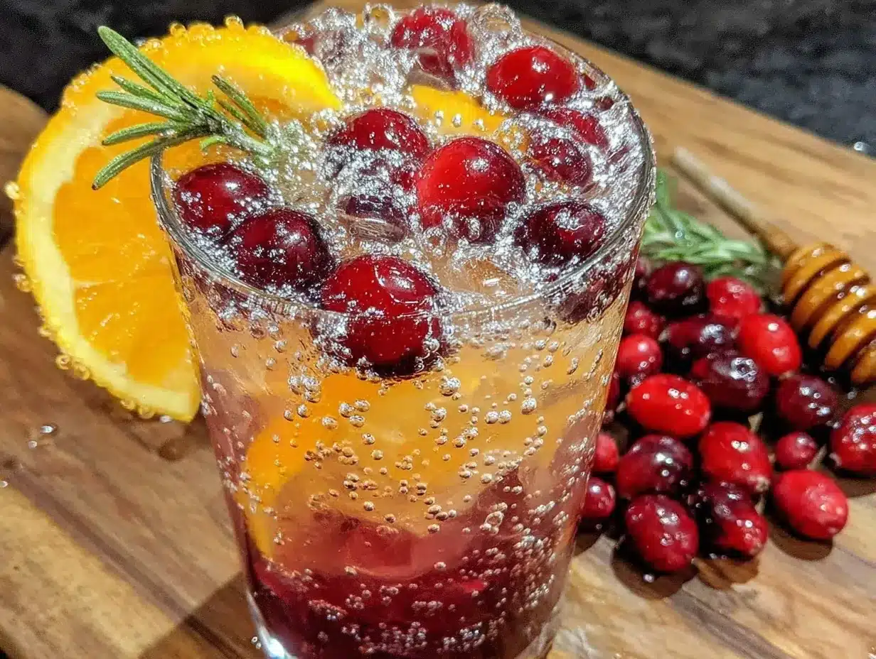 fresh cranberry orange rosemary mocktail spritz preparation steps
