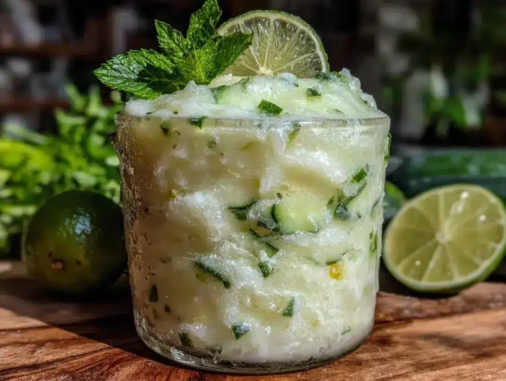 fresh creamy cucumber lime mint slushie - featured image