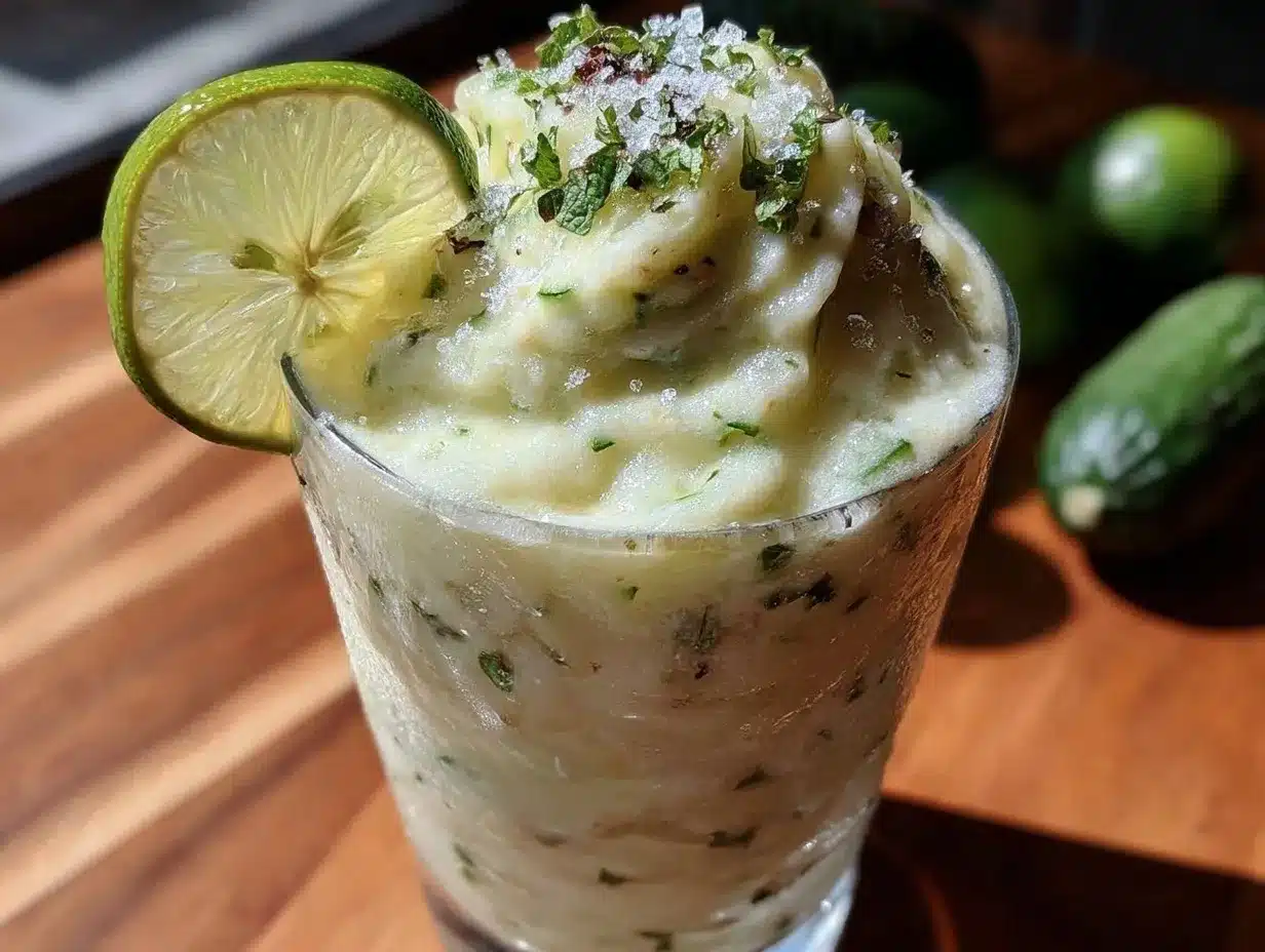 fresh creamy cucumber lime mint slushie preparation steps