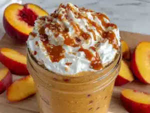 fresh healthy peach protein smoothie - featured image