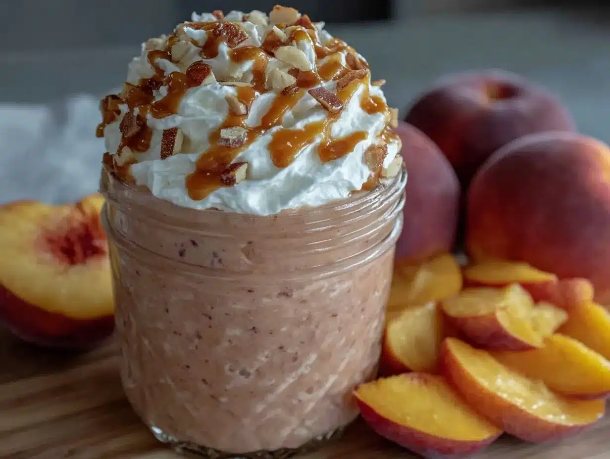 fresh healthy peach protein smoothie preparation steps