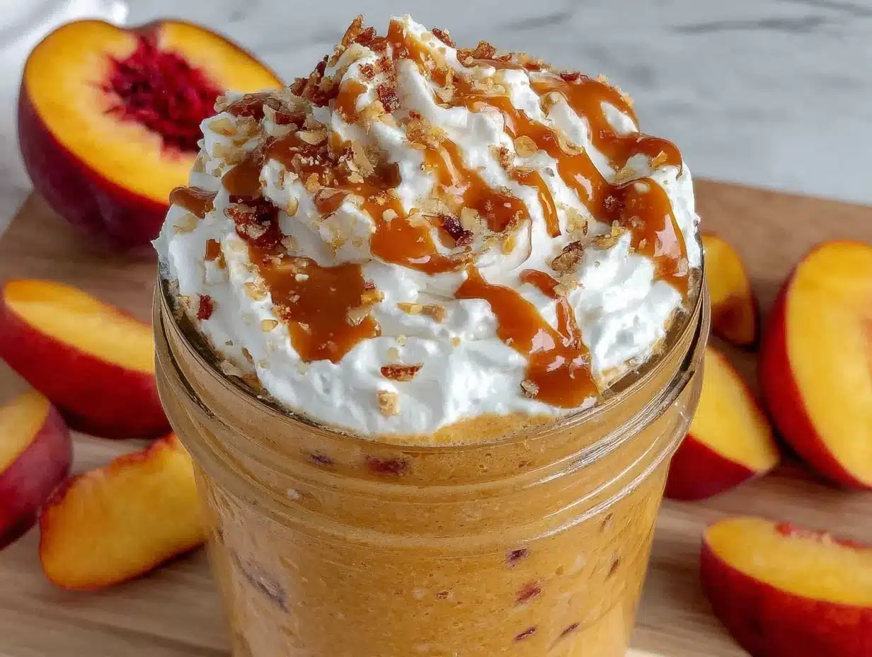 fresh healthy peach protein smoothie - featured image