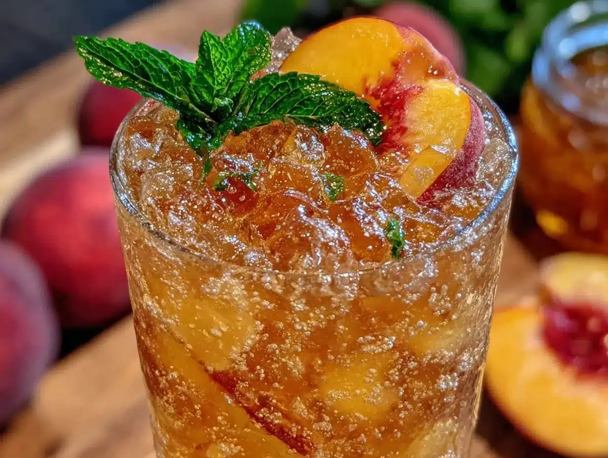 fresh peach ginger shrub mocktail sparkler preparation steps