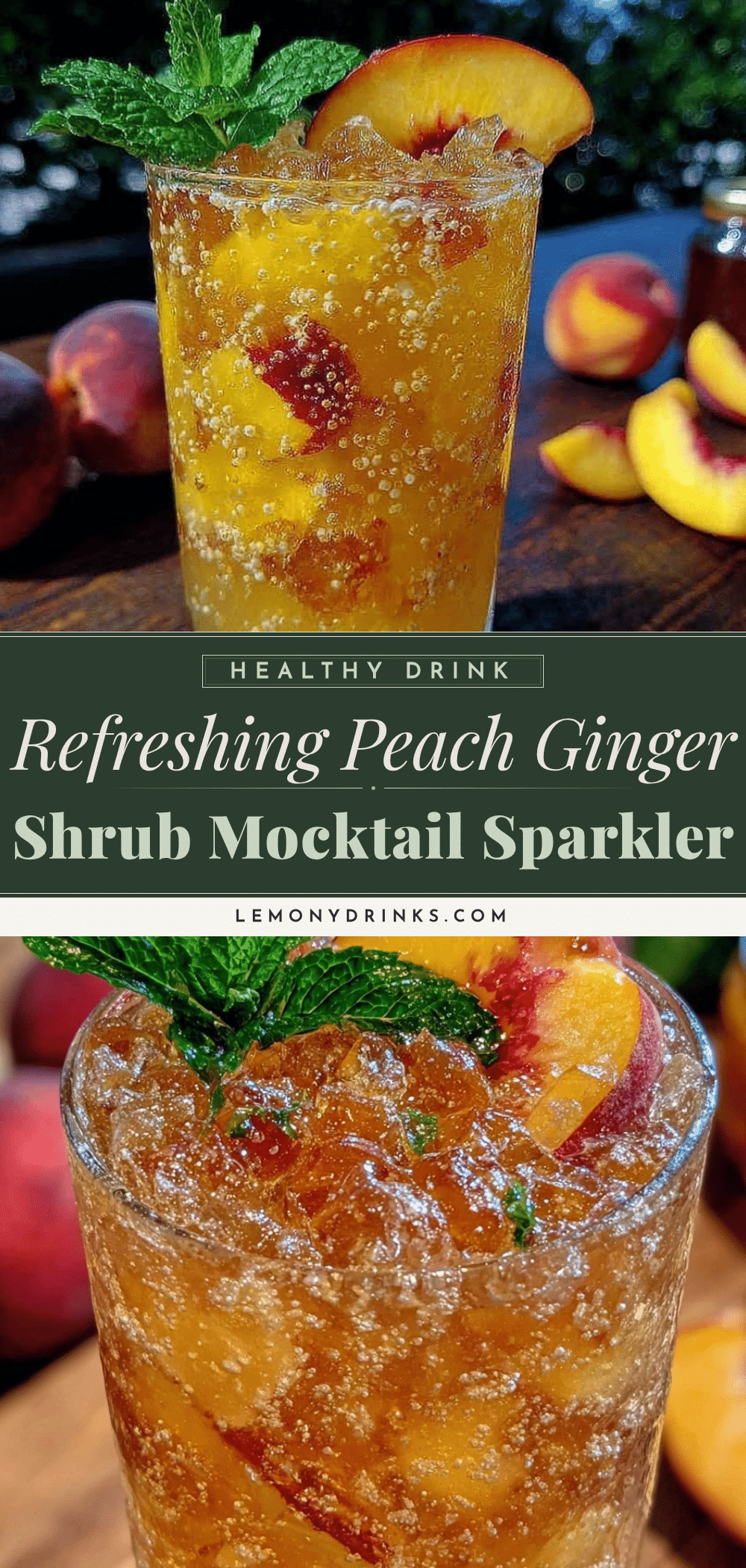 fresh peach ginger shrub mocktail sparkler recipe