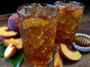 fresh peach mango iced green tea - featured image