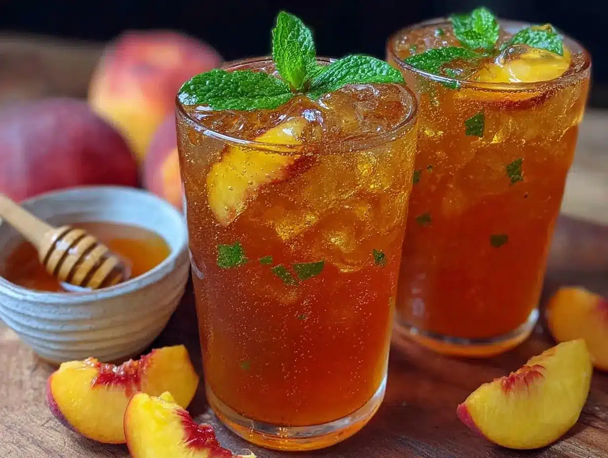 fresh peach mango iced green tea preparation steps
