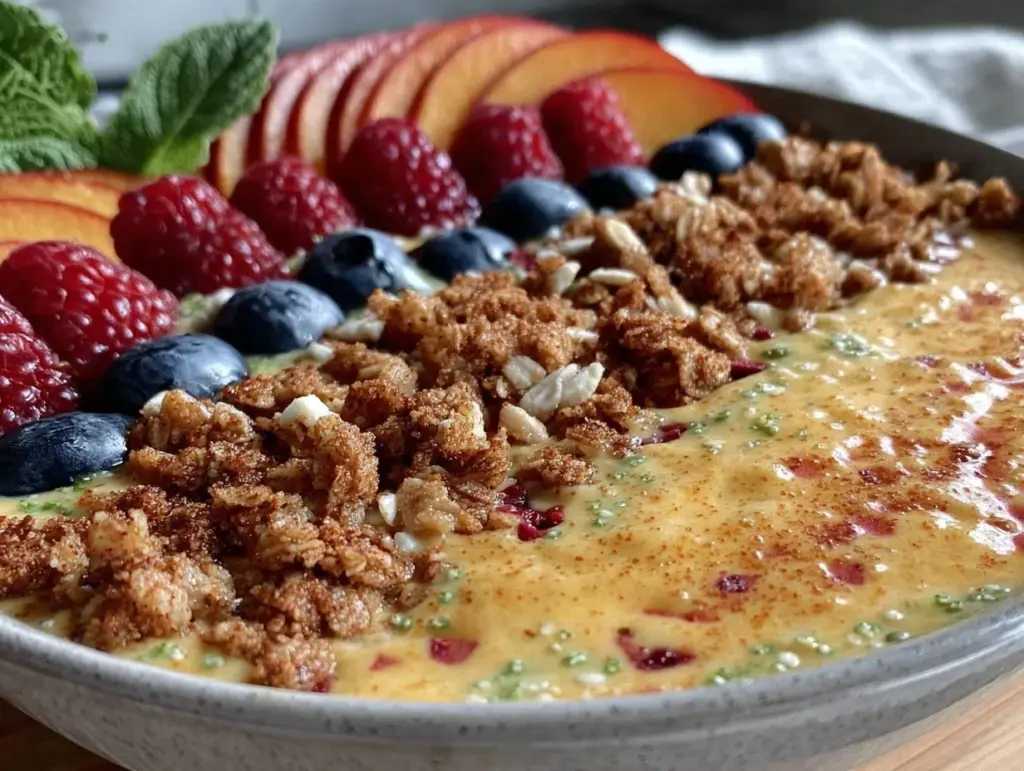 fresh peach mango smoothie bowl - featured image