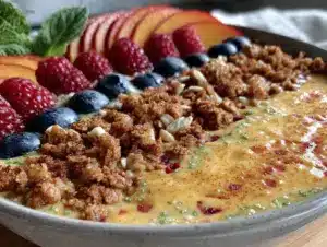 fresh peach mango smoothie bowl - featured image