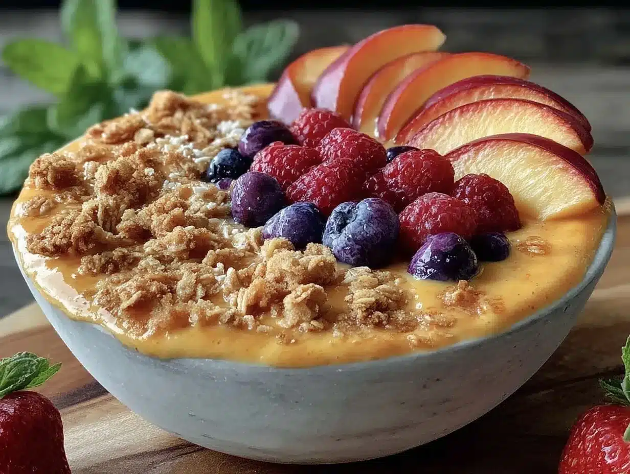 fresh peach mango smoothie bowl preparation steps