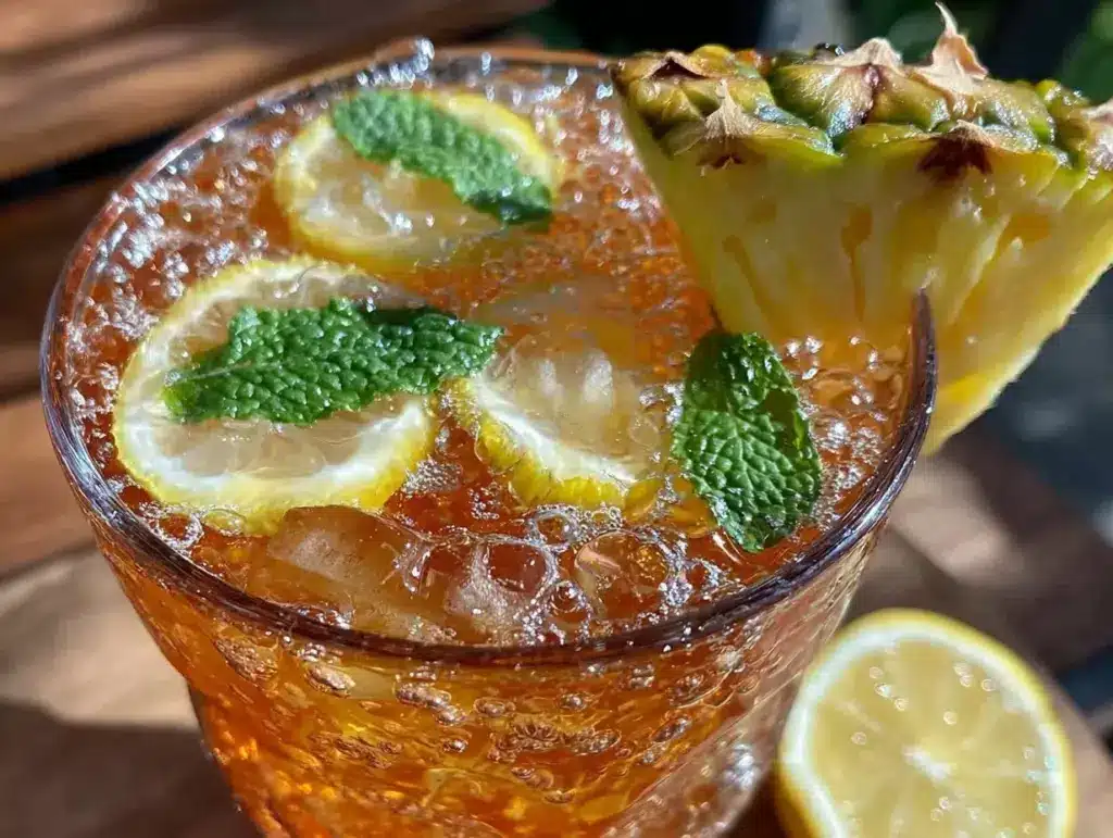 fresh pineapple ginger kombucha mocktail - featured image