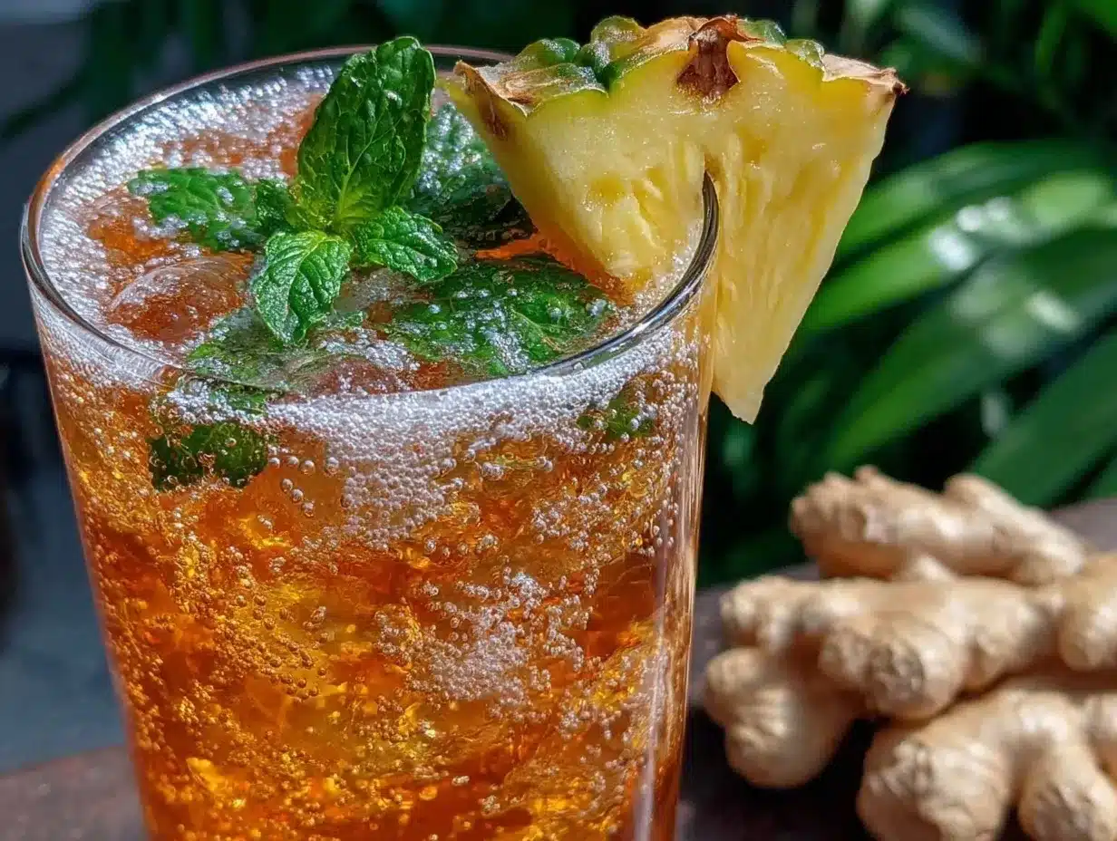 fresh pineapple ginger kombucha mocktail preparation steps